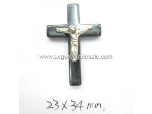 Hematite Cross Pendant 23x34mm Silver Jesus